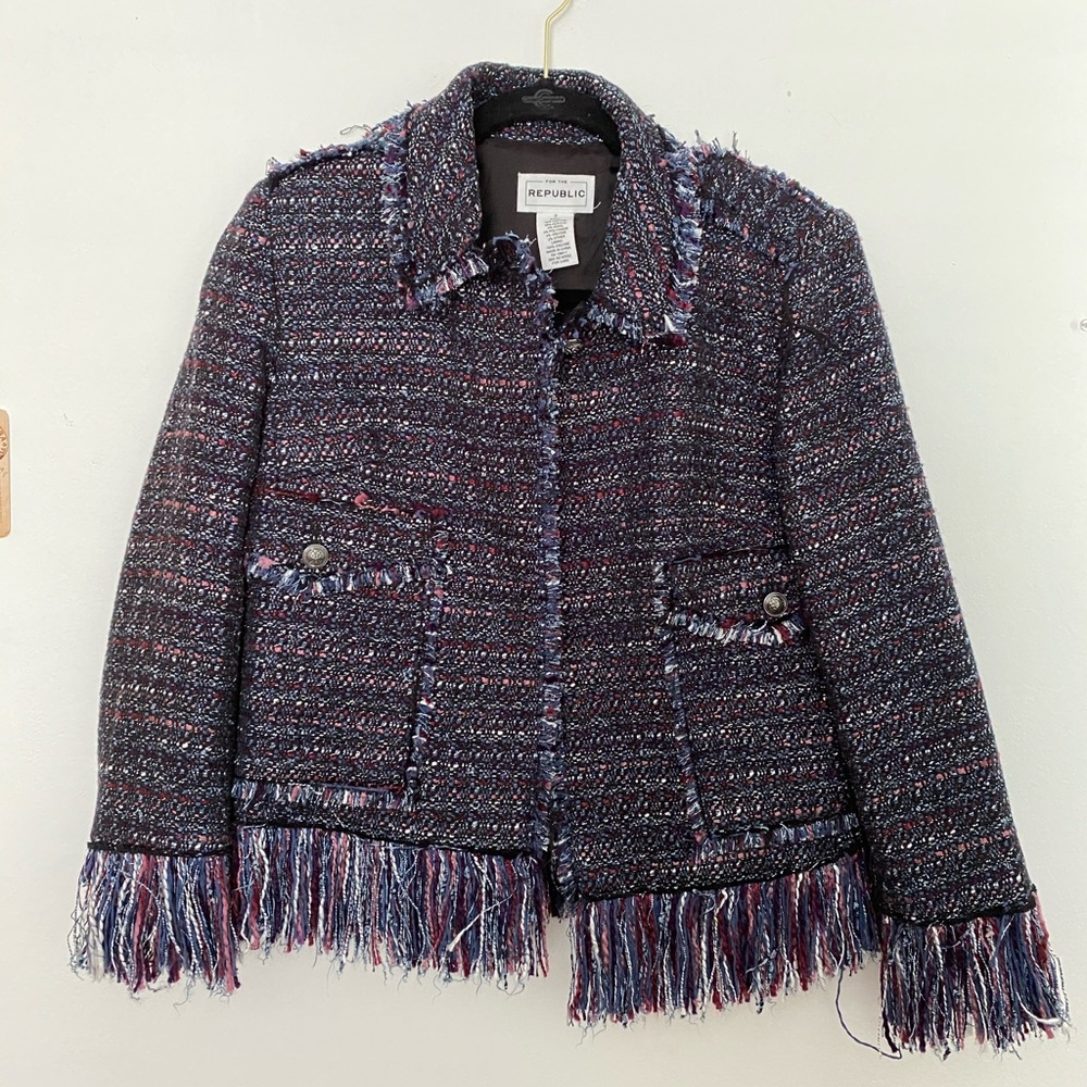 Multi color cropped fringe blazer